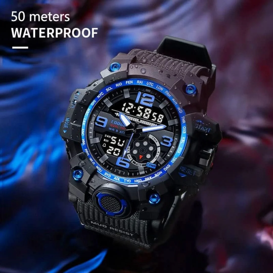 Dual Display Analog Digital Watch Multi Function Open Button Waterproof Men Watch Suitable for Sports and Running