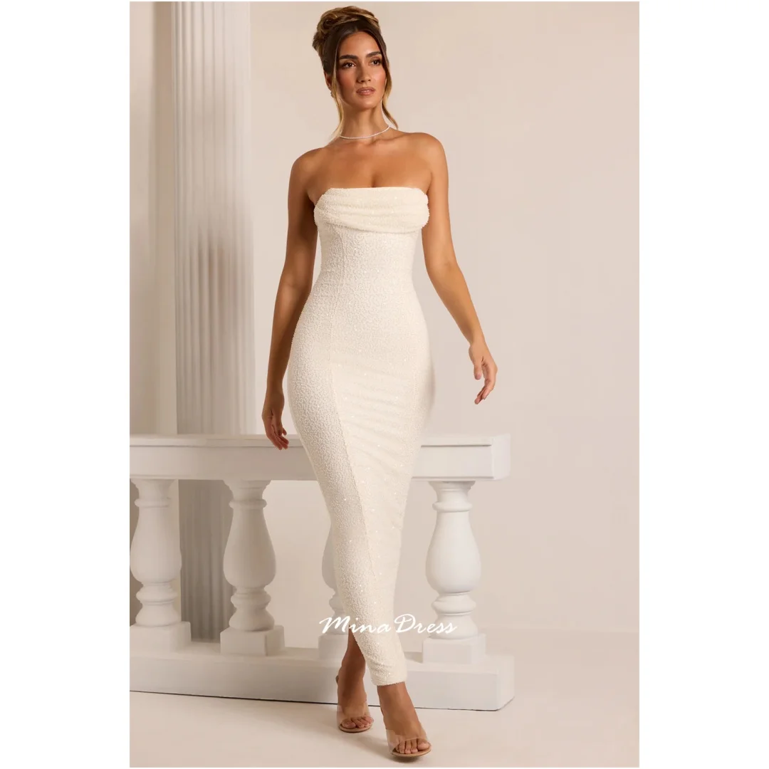 

Mina Customized Beading Evening Dresses Woman Elegant Party Dresses 2025 Rear Slit Sequins Strapless Backless Sleeveless Dress