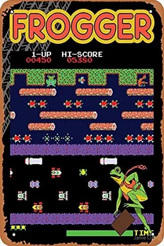 Frogger The Classic Arcade Video Game Poster Metal Tin Sign ; Vintage Retro Man Cave Wall Decor