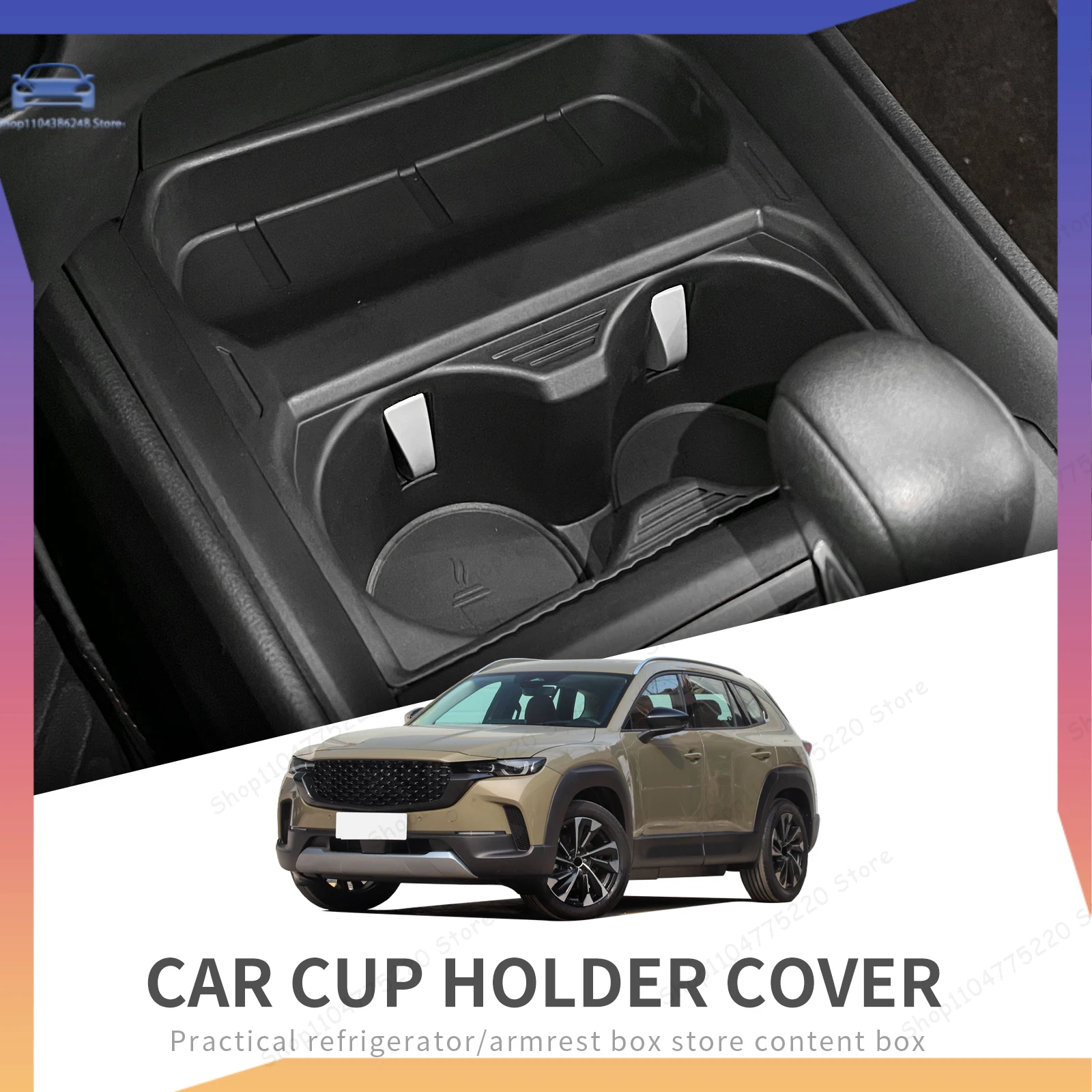 For Mazda CX-50 Cup Holder Shock-Absorbing Central Armrest Cup Storage Box Tray Tidying TPE