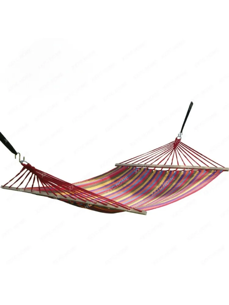 Outdoor Casual Hammock Double Cotton Canvas Hammock with Wooden Stick Travel Hammock Rack