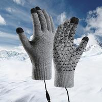 Women Electric Mitten Heated Gloves Full Finger Warmer USB Rechargeable Touch Screen Knitted Gloves Hand Warmer Riding Skiing