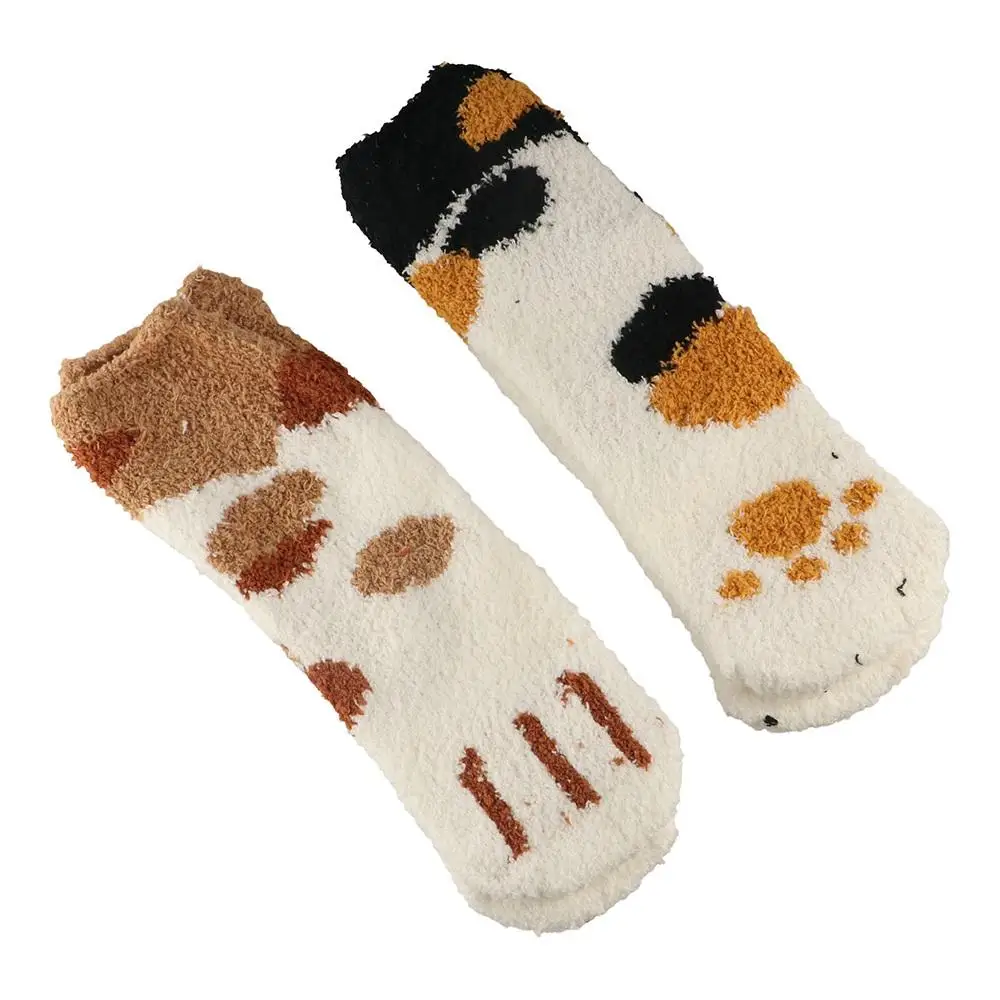 1 Pair Animal Fingers Cat Paw Winter Socks Thicken Coral Fleece Coral Fleece Warm Sock Soft Cat Paw Sleeping Socks Winter