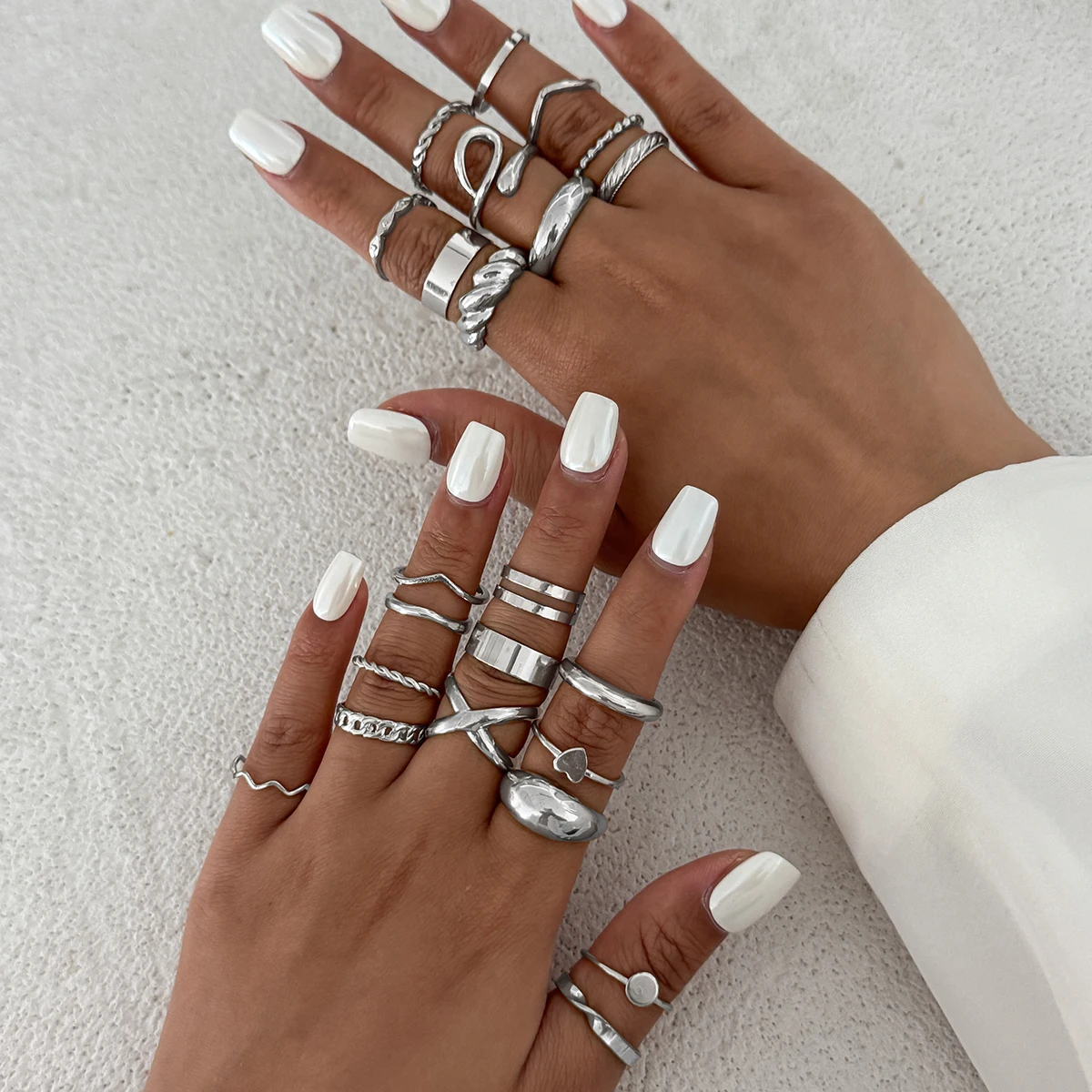 SHIXIN 24 قطعة/المجموعة العصرية غير النظامية الهندسة المفتوحة خواتم للنساء الشرير معدن الذهب اللون قابل للتعديل المفصل الدائري مجموعة مجوهرات الحفلات