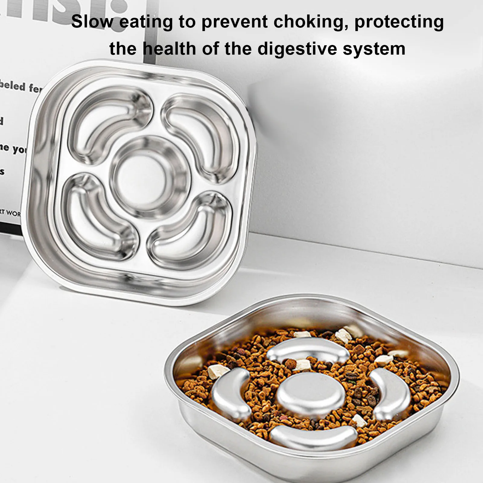 

Миска для собак с замедленным кормлением из нержавеющей стали 304, нескользящая, предотвращает проливание, металлическая миска для корма для домашних животных