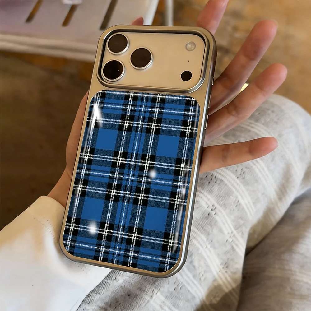 Einfache blaue karierte Drop-Glue INS Hülle für iPhone 15 17 13 Pro Max Phone 11 12 ProMax 14 15 16 Plus Hüllen Stoßfeste Luxus-Fundas – Detail 9