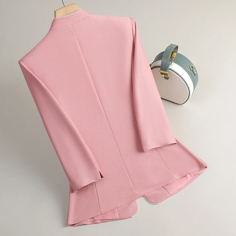 NAVIU Wiosna Lato Damska Marynarka Nowa Moda Krótki Rękaw Cienka Biurowa Damska Żakiet Różowy Czarny Morelowy Płaszcz do Pracy