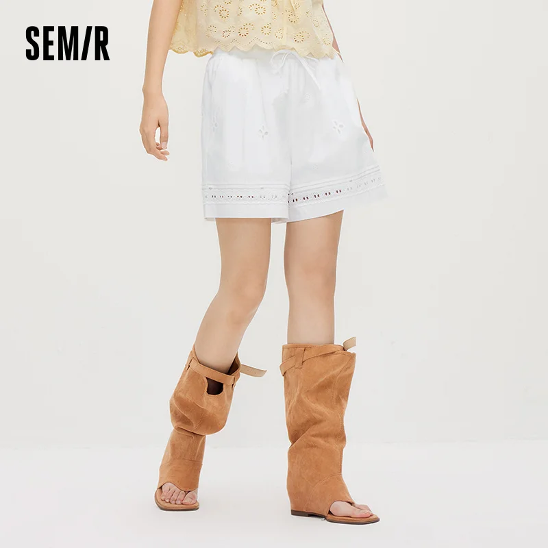 White Embroidered Casual Loose Pants for Women