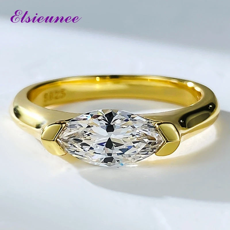 

ELSIEUNEE Vintage 925 Sterling Silver Marquise Cut 5*10MM High Carbon Diamond Wedding Engagement Rings for Women Fine Jewelry