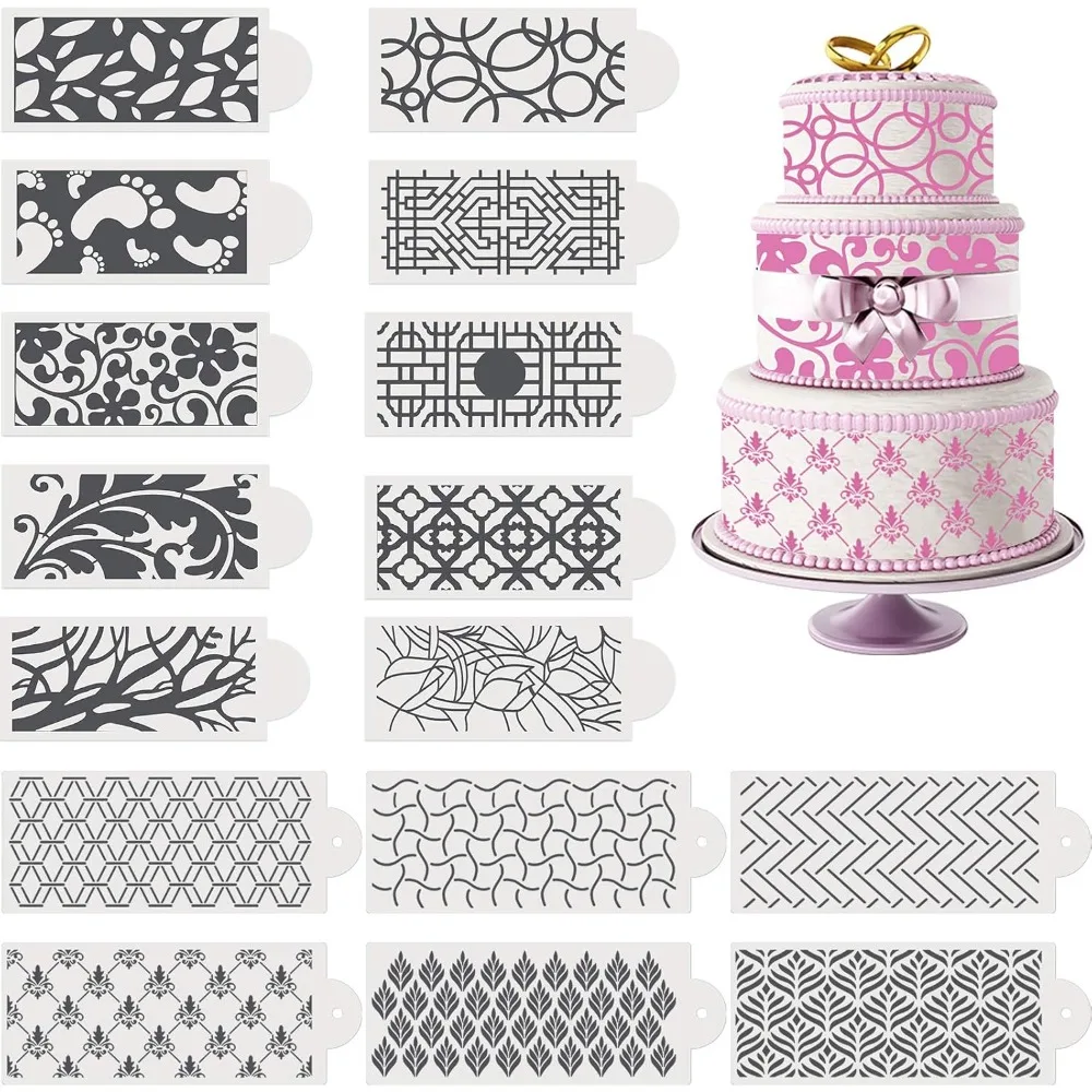 

16 Pieces Cake Decoration Stencils Templates Floral Wedding Cake Molds Cookie Fondant Dessert Decorating Supplies Spray Flower