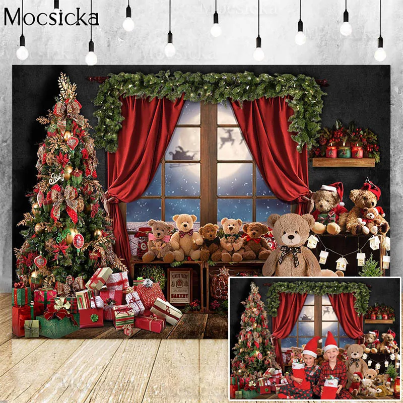 Зимний Рождественский фон для фотосъемки семейный портрет фотосъемка окно Санта-Клаус рождественские елки Декор реквизит детский фон для фотосъемки