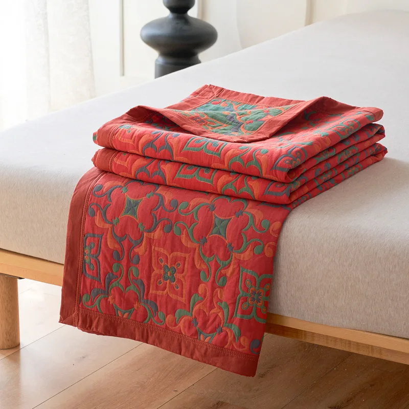 Vintage Jacquard Cotton Gauze Blanket A Class Yarn-Dyed Soft Skin-Friendly Bedspread,Lightweight Nap Throw Blanket for Home