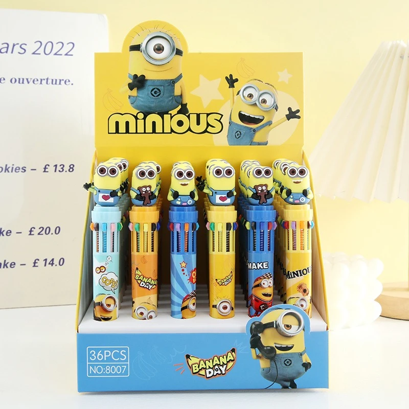 Juego de 36 Bolígrafos de 10 Colores con Diseño de Minions, Anime, Despicable Me, Cosplay, Bolígrafo de Mano, 6 Estilos, Papelería para Estudiantes, Regalo, Juguete