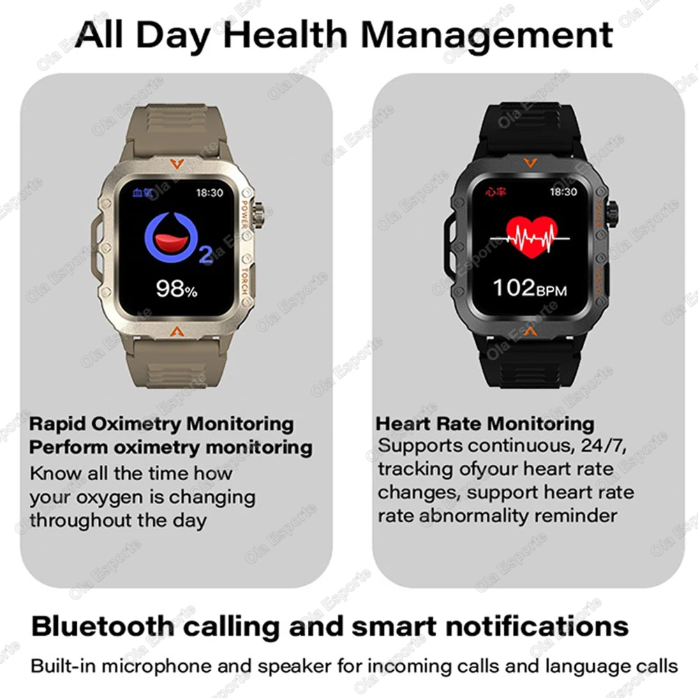 New 1.71-inch Bluetooth Voice Call smartwatch Heart Rate Blood Oxygen Monitor LED Flashlight Outdoor Sports Fitness Smart Watch