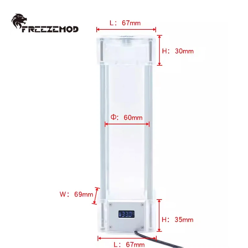 FREEZEMOD Water tank LCD temperature display square acrylic Reservoir 5V ARGB 3PIN AURA SYNC