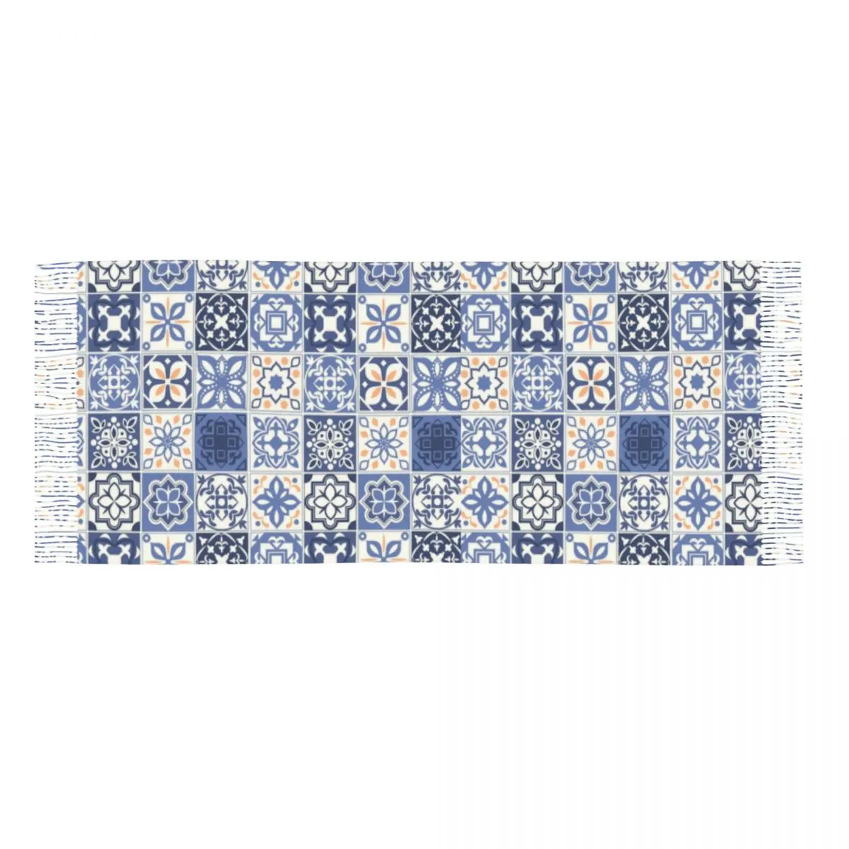 Écharpe à pampilles de carrelage portugais bleu pour femmes, châles chauds d'hiver de luxe pour dames, écharpes à fleurs d'azulejo