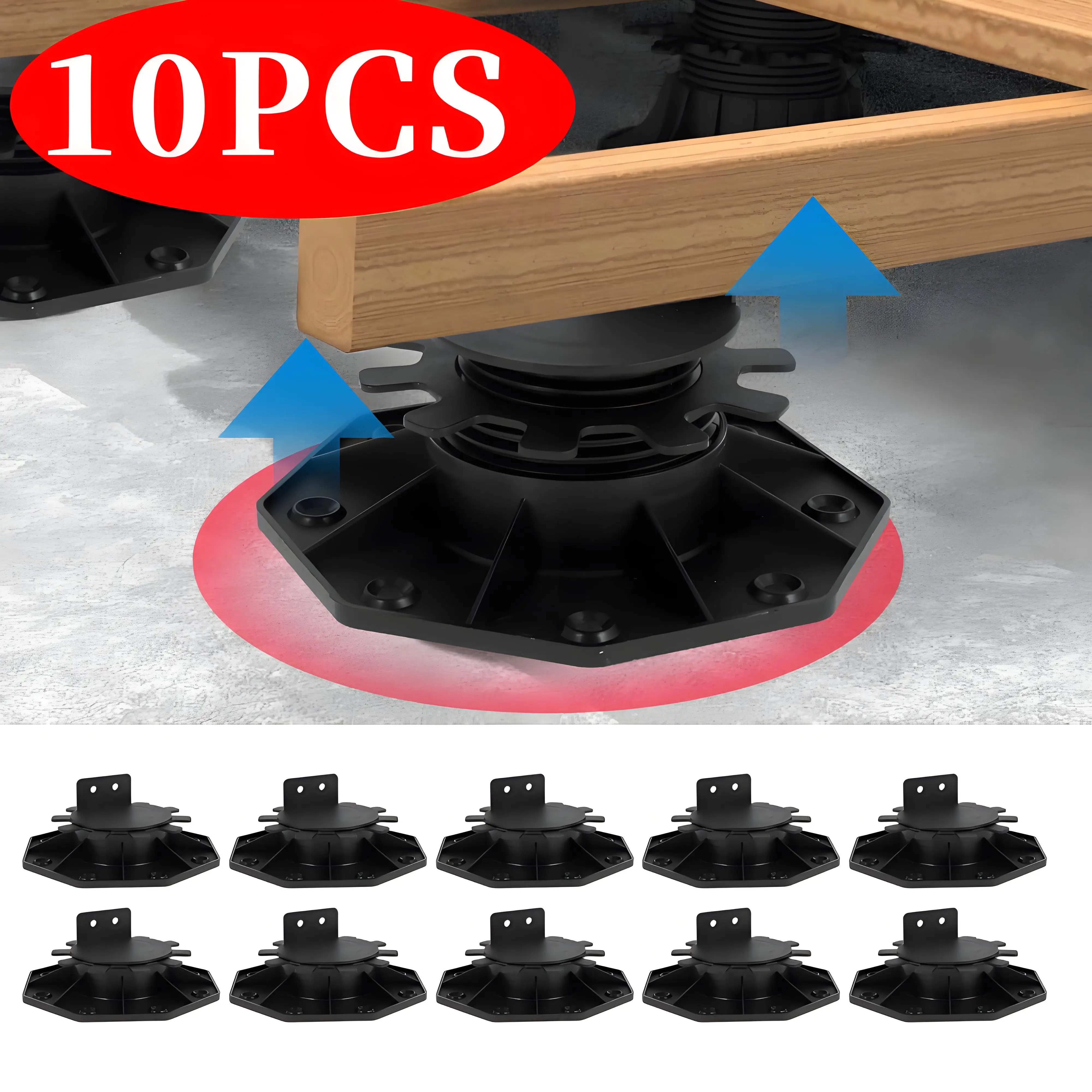 10Pcs Deck Support Pedestals Plastic Adjustable Deck Raising Support Base Aiding Swift Drainage for Bridging Height Difference