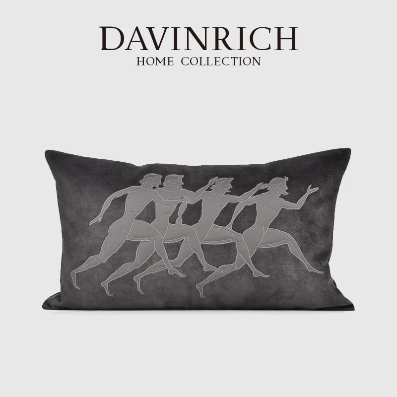 

DAVINRICH Spanish Contemporary Art Lumbar Pillow Cover The Figure Of Ancient Greek Athletes Patchwork Embroidered Cushion Case