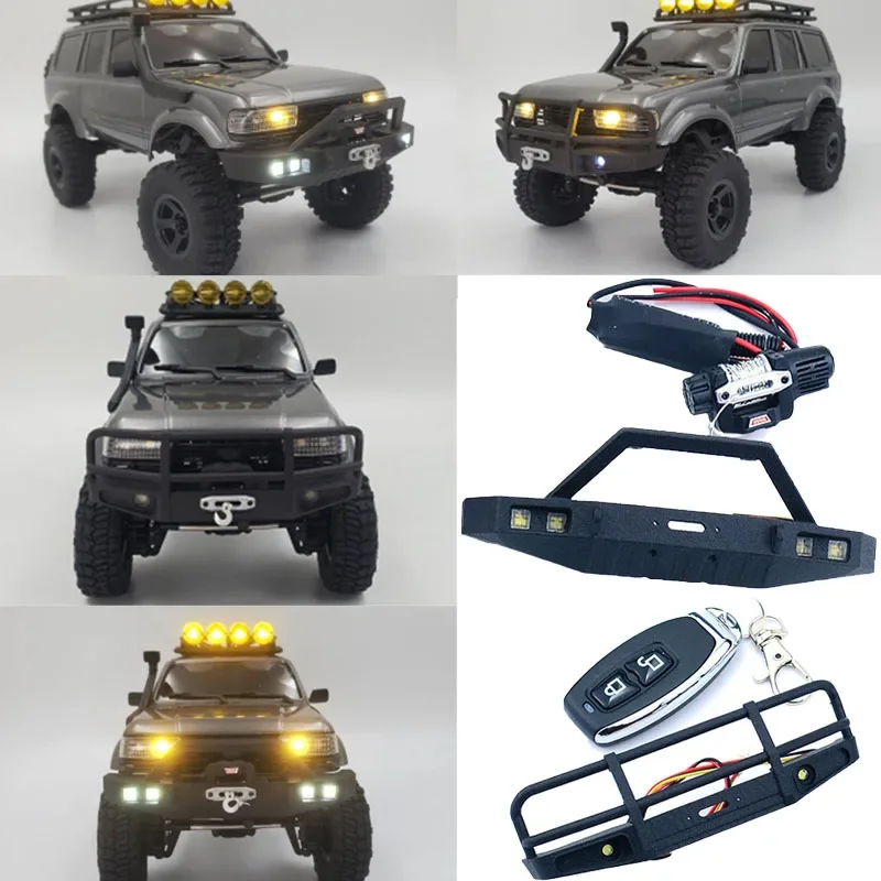 FMS FCX18 LC80 LED 4-15V Simulation Front Bumper with Lights Winch Controller for 1/18 RC Rock Crawler Car FMS Toyota Truck