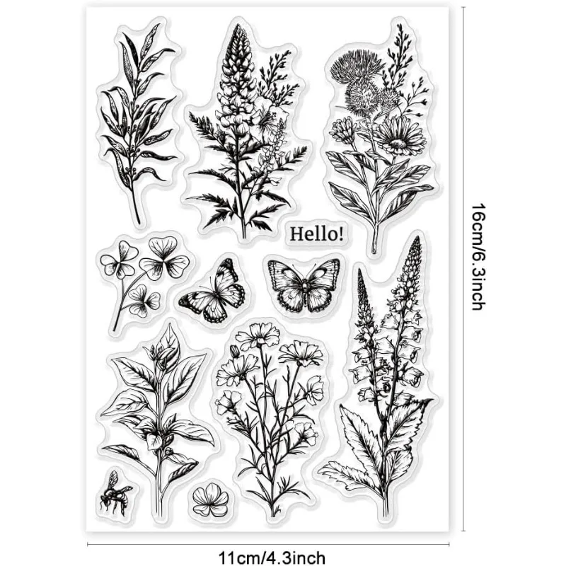 1pc Flower Branch Plant Clear Stamps for Cards Making Flowers and Grass Silicone Clear Stamp Seals Transparent Stamps