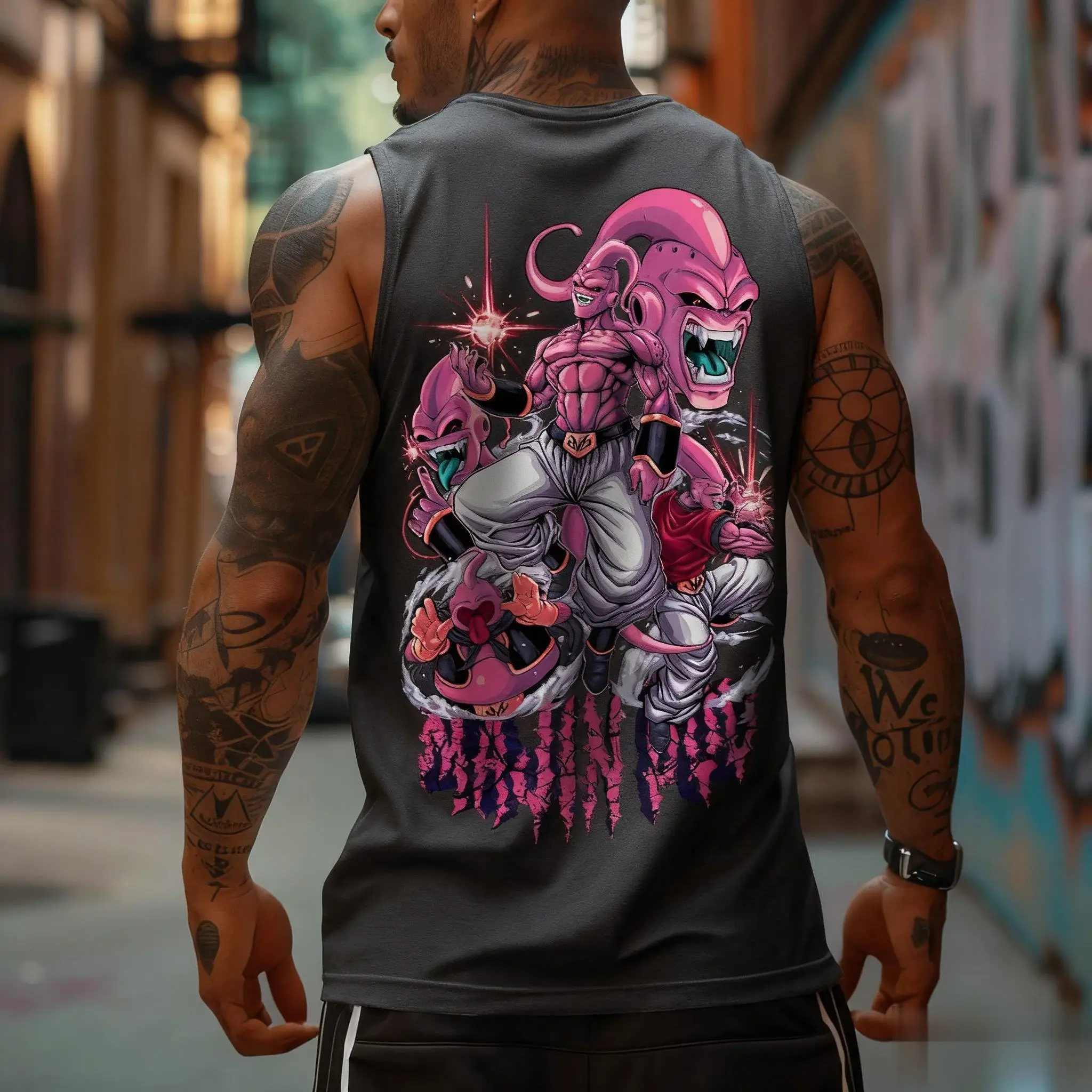 Dragon Ball Majin Tank Top Tanpa Lengan Pria Pakaian Jalanan Trendi Musim Panas Rompi Kebugaran Gym Gambar Anime Kemeja Otot Kasual Ukuran Besar