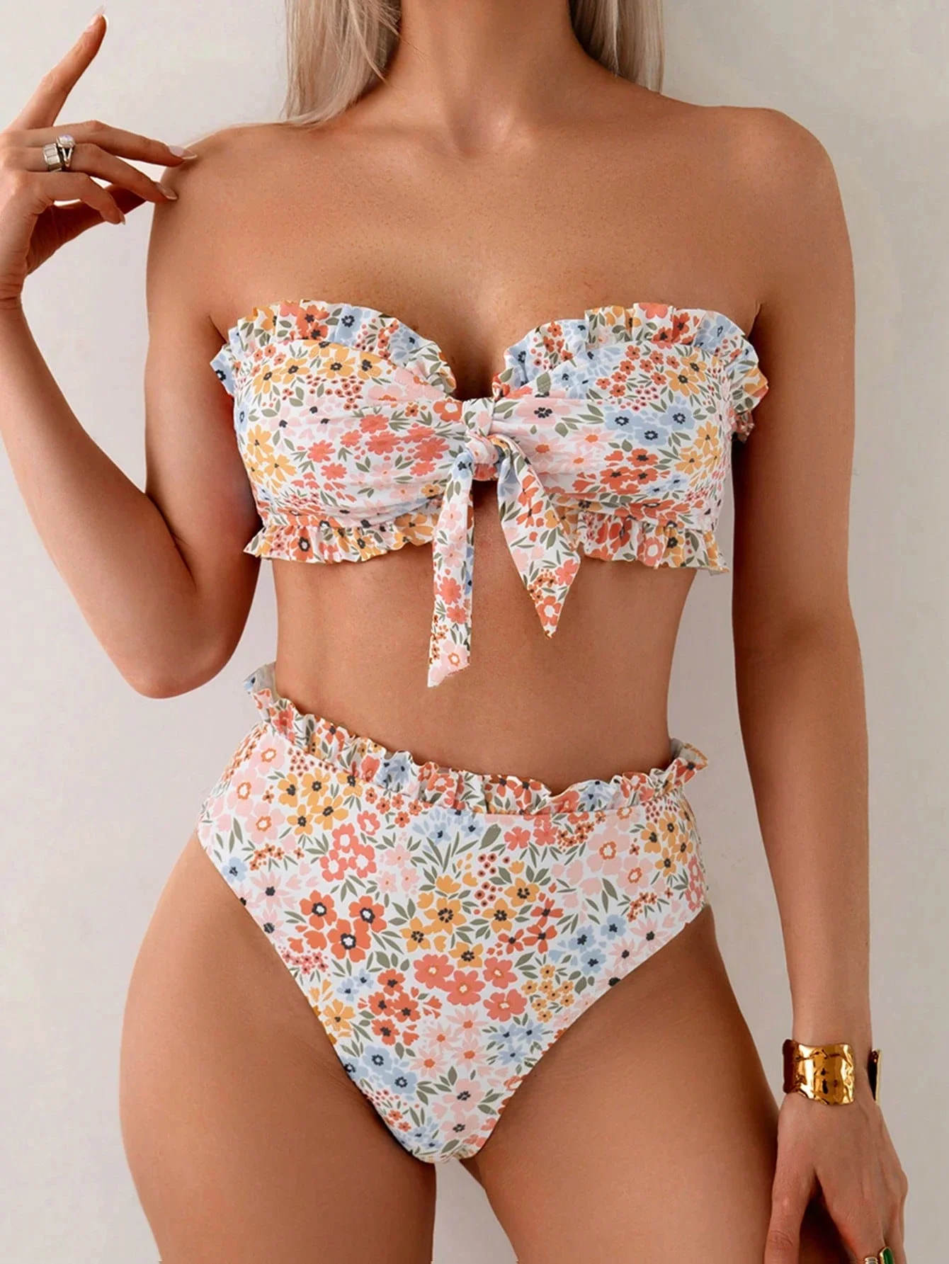 2026 Bowknot Ruffle Swimsuit Women Bandeau Bikini 2026 High Wasit Swimwear Female Bathing Swimming Swim Suit Summer Beachwear