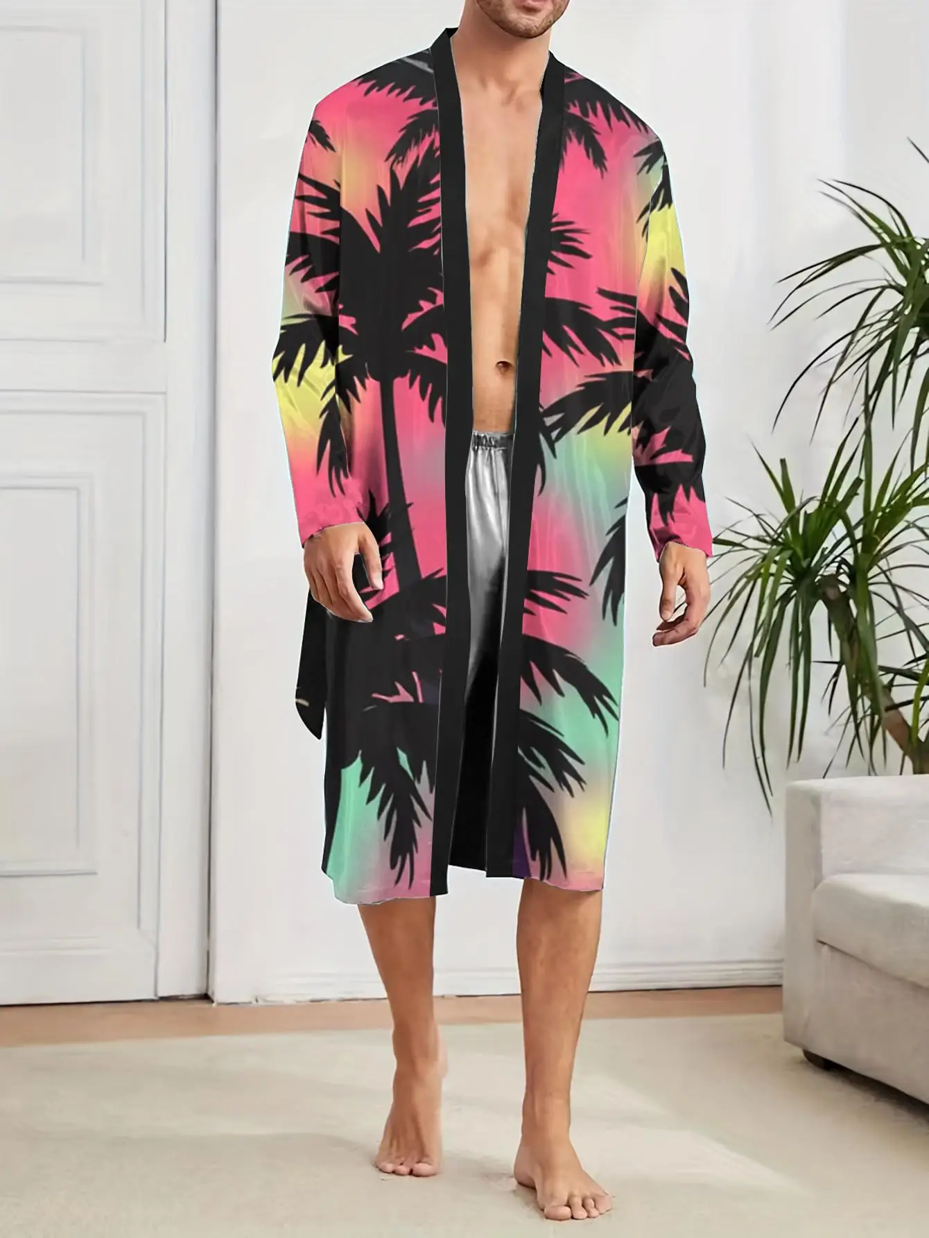 1pcs Men's Robes 2026 Spring/Summer Sleepwear robe Bathrobe Polyester Graphic Long Nightgown 3D Printed Shower robe