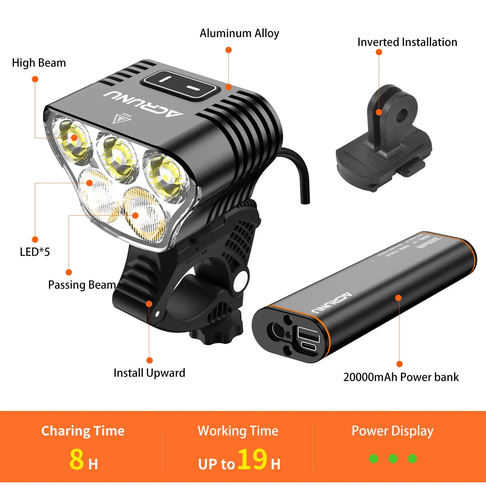 2023 Mountain Bike Light 5000 Lumens Bike Lights for Night Ridind 20000 mAh USB Rechargeable IP64 Waterproof MTB Bike Headlight