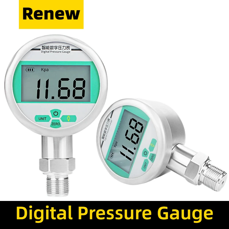 Digital Pressure Gauge 80mm LCD Display 0-60Mpa Manomete Battery-Powered Air Pressure Meter Psi/Bar/Kpa Water Pressure Gauge