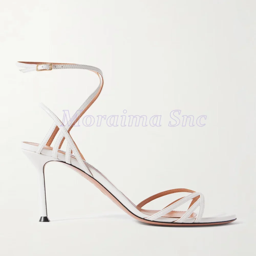 

Narrow Band Hollow Round Open Toe Sandals Cross Strap Stiletto High Heel Ankle Buckle Strap Sexy Fashion Women's Summer Shoes