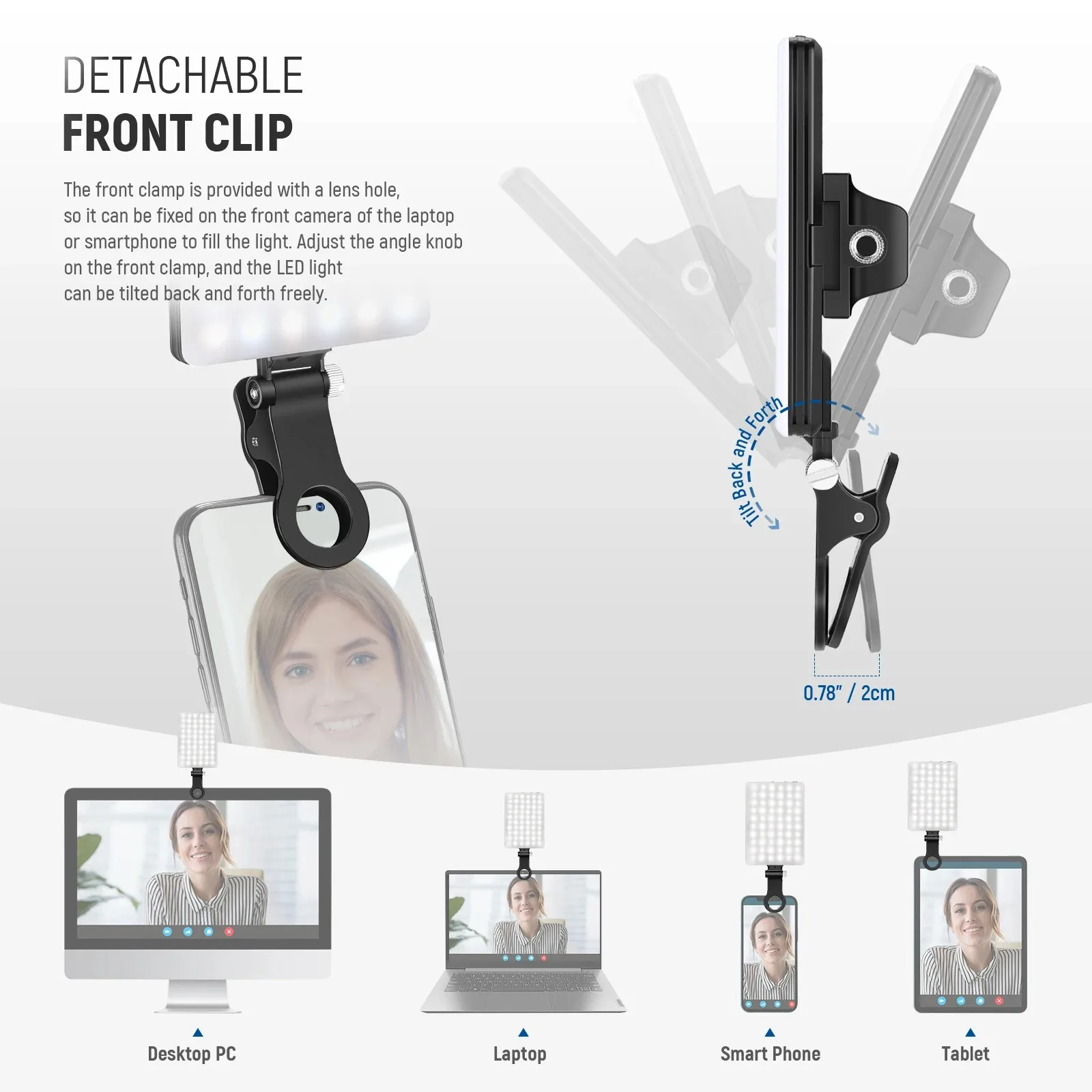 Pour 2 pièces Selfie lumières 60 LED haute puissance 95 + CRI téléphone lumière 2000mAh Rechargeable vidéo lumière avant arrière téléphone pince