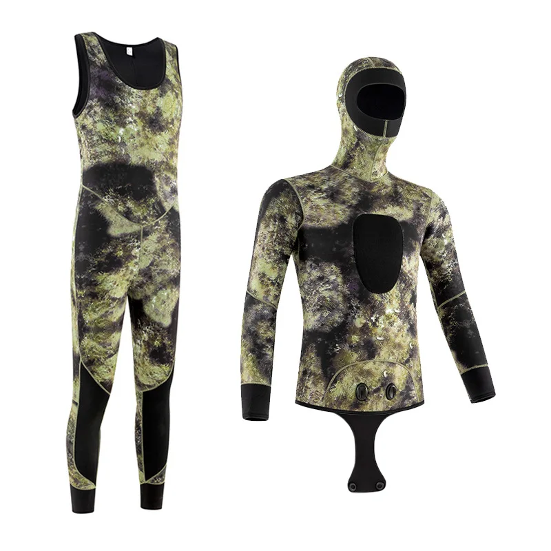 Wetsuit Men's Deep Diving Warm Wetsuit Cold-proof 3~ 5MM One-piece Free Snorkeling Camouflage Pattern Fishing And Hunting Suit