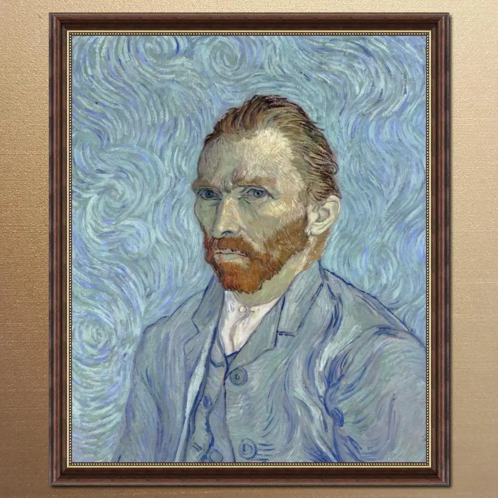 

Gold Framed Wall Art Canvas Self Portrait Vincent Van Gogh Painting Bedroom Decor Handmade Famous Artwork 20"x24" Personalized