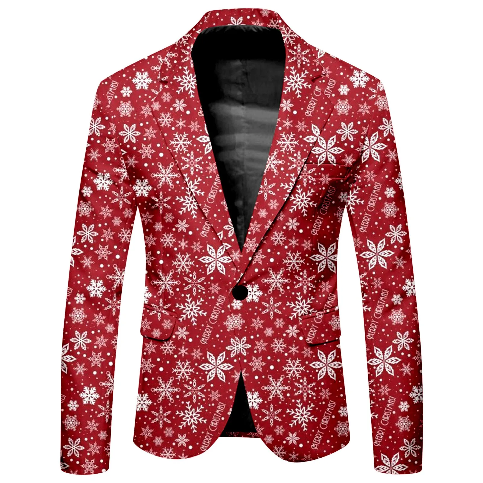 Christmas Snowflake Printed One Button Suit and Trousers Men Casual Slim Trendy Comfortable Business Two Piece Pants Suit