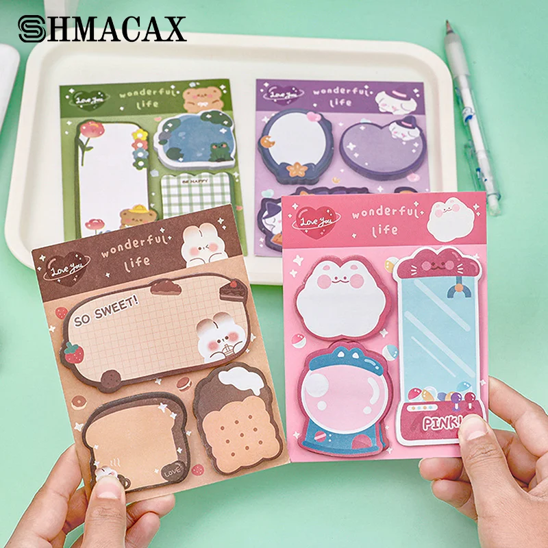 Cartoon Sticky Notes, Memo Pad colorido, Cute Stationery Posted Tabs, Papel de Mensagem, Material Escolar, 60 Folhas