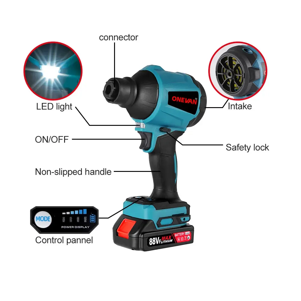 1000W 40000RPM 5 in 1 Multifunction Cordless Dust Blower Rechargeable Vacuum Clean Inflator with 5Nozzles for Makita 18V Battery