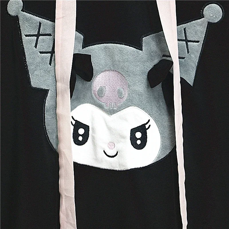 Japanese Sanrio Kuromi Sweet Y2k Cartoon Hooded Sweatshirts Summer Fashion Preppy Loose Slim Student Black Casual Hoodies Women