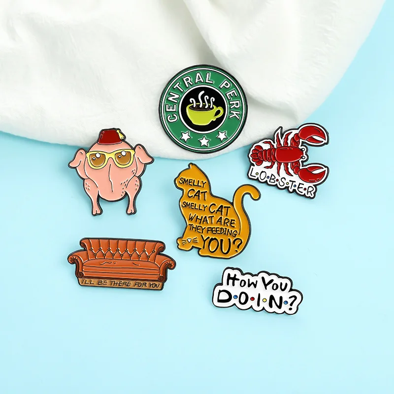 Gourmet Offer Enamel Pin TV Show Cat Food Coffee Dinner Brooch Bag Lapel Pin Fun Badge Bff Jewelry Gift Wholesale Free Shipping