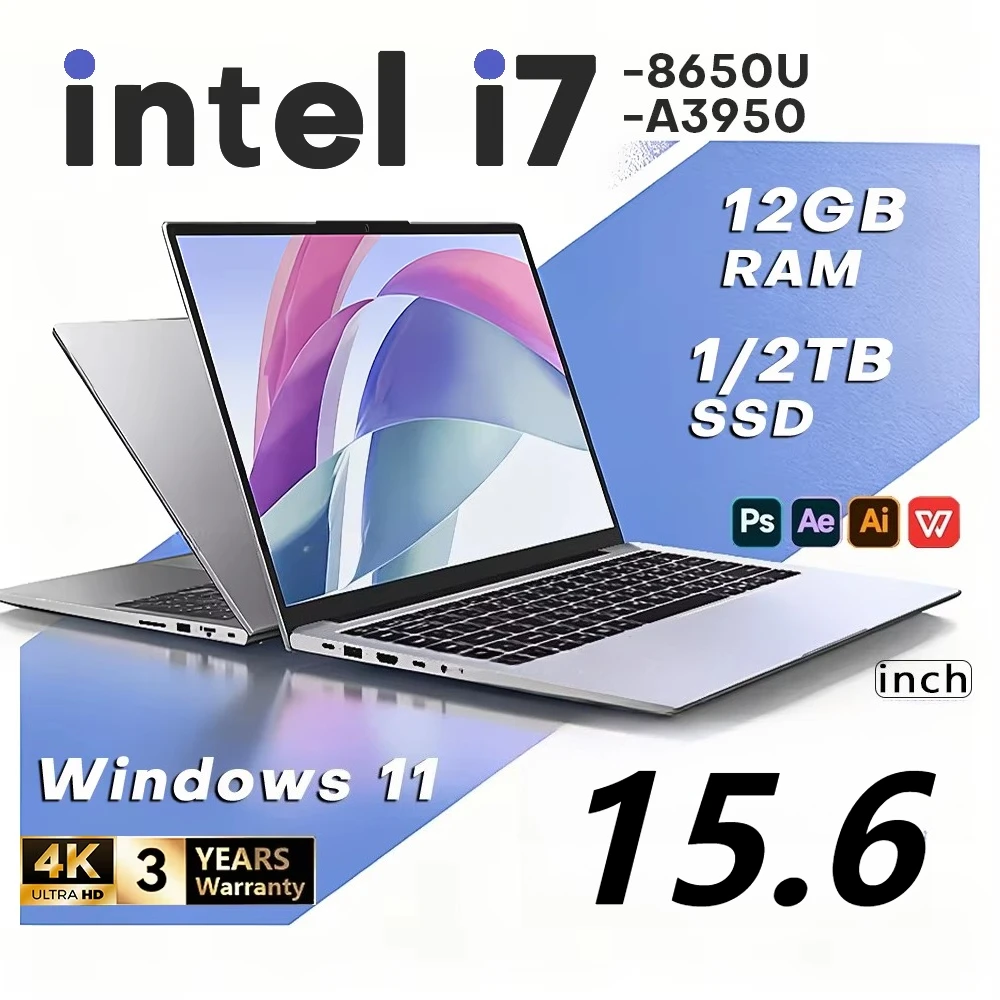 

NEW LENO 15.6" Ultra Slim Portable Laptop 32GB 2TB Intel Core i7 8650 Windows 11 HD 1080P Gaming Office Notebook PC
