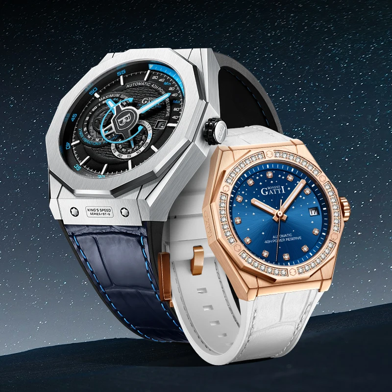 BONEST GATTI ساعة الزوجين زوج من هدايا عيد الحب لصديقات عيد ميلاد الساعات الميكانيكية الألمانية للرجال و ث #1