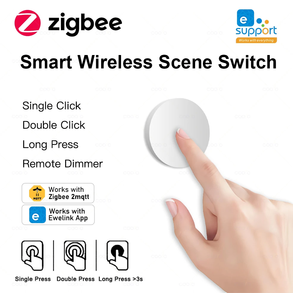 Neuer ZigBee-Tasten-Szenenschalter, intelligente Verknüpfung, intelligenter kabelloser Wanddruckknopf, funktioniert mit Zigbee2MQTT Ewelink Alexa Alice