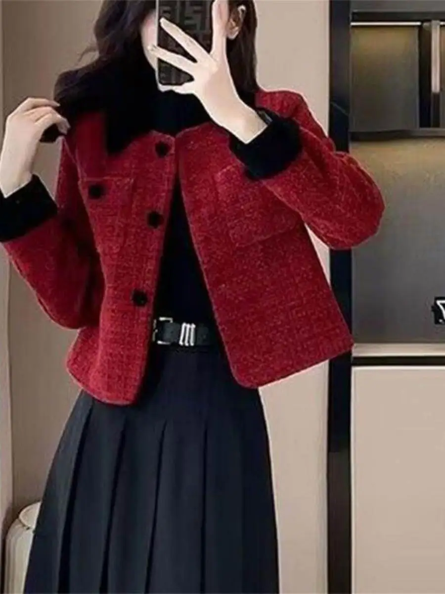 casaco-curto-feminino-de-la-vermelho-para-primavera-outono-novo-tamanho-pequeno-elegante-estilo-lady-marca-ear-muff-millenium-fashion