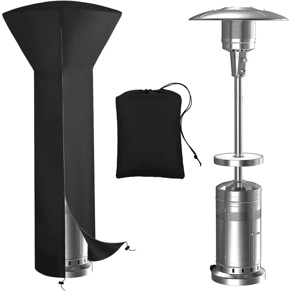 Durable 600D Waterproof Outdoor Patio Heater Cover with Zipper and Storage Bag, UV and Wind Resistant, Black, 89 H x 33 W x 19 B