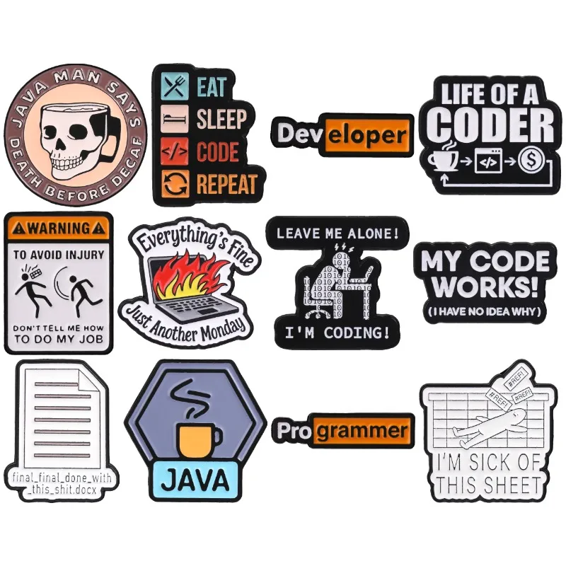 Funny Programmer Quote Enamel Badge Geek Coding Pin Brooch Metal Lapel Decoration Programmer Coders Accessory Gift