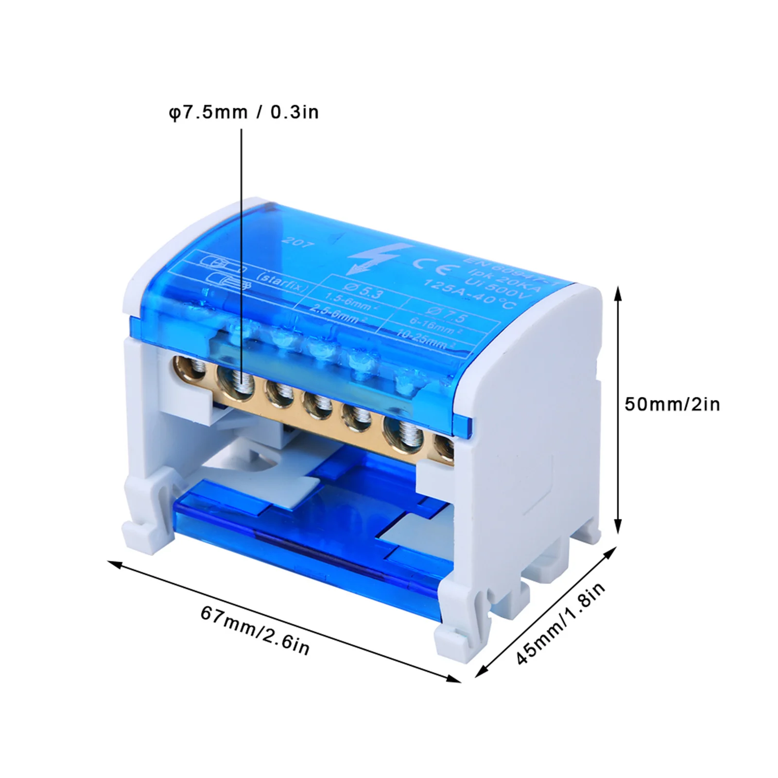 Terminal Distribution Box Din Rail 2-Level Single Phase with Transparent Dust Cover 207
