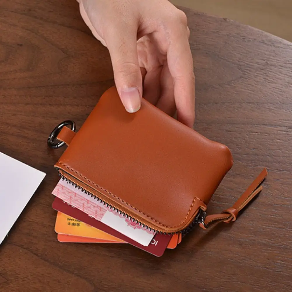 

Durable PU Hanging Neck Wallets Retro Soft Key Holder Purse Portable with Keychain Credit Card Bag Travel