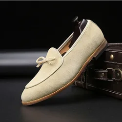Loafers Men Versatile British Leather Frosted Men's Shoes Bow Men's Casual Leather Shoes Designer Loafers Men Zapatos De Hombre