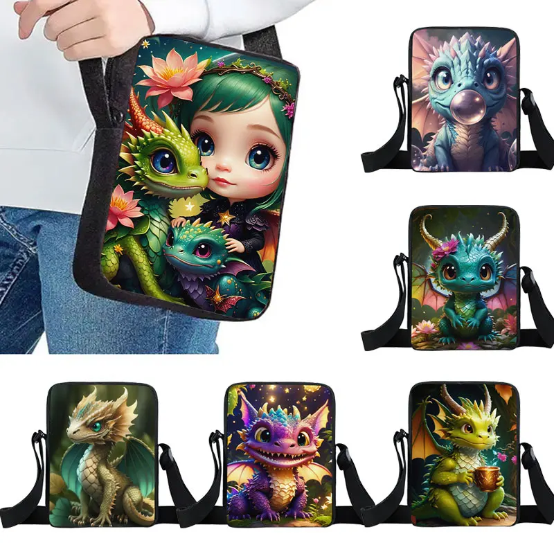 Cute Dragon Baby Pattern Crossbody Bags Cartoon Animals Women Handbag Fantasy Animal Shoulder Bags Messenger Bag Phone Holder