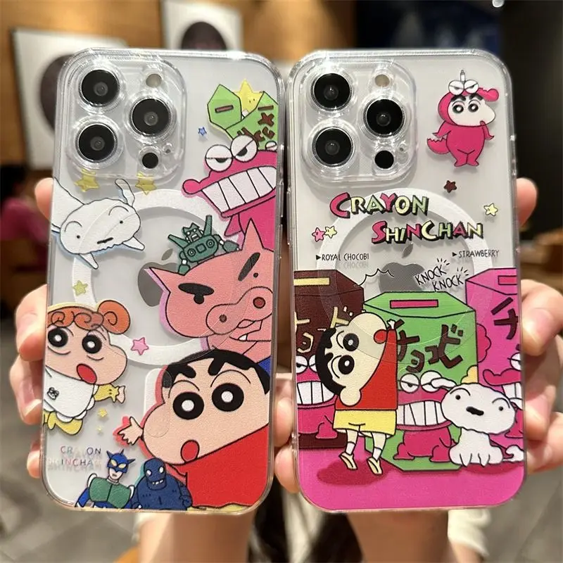 Cute Magsafe Magnetic Phone Case for Crayons Shin-chans Samsung Galaxy S25 S24 S23 S22 S21 S20 FE Plus Ultra 5G Soft Clear Cover