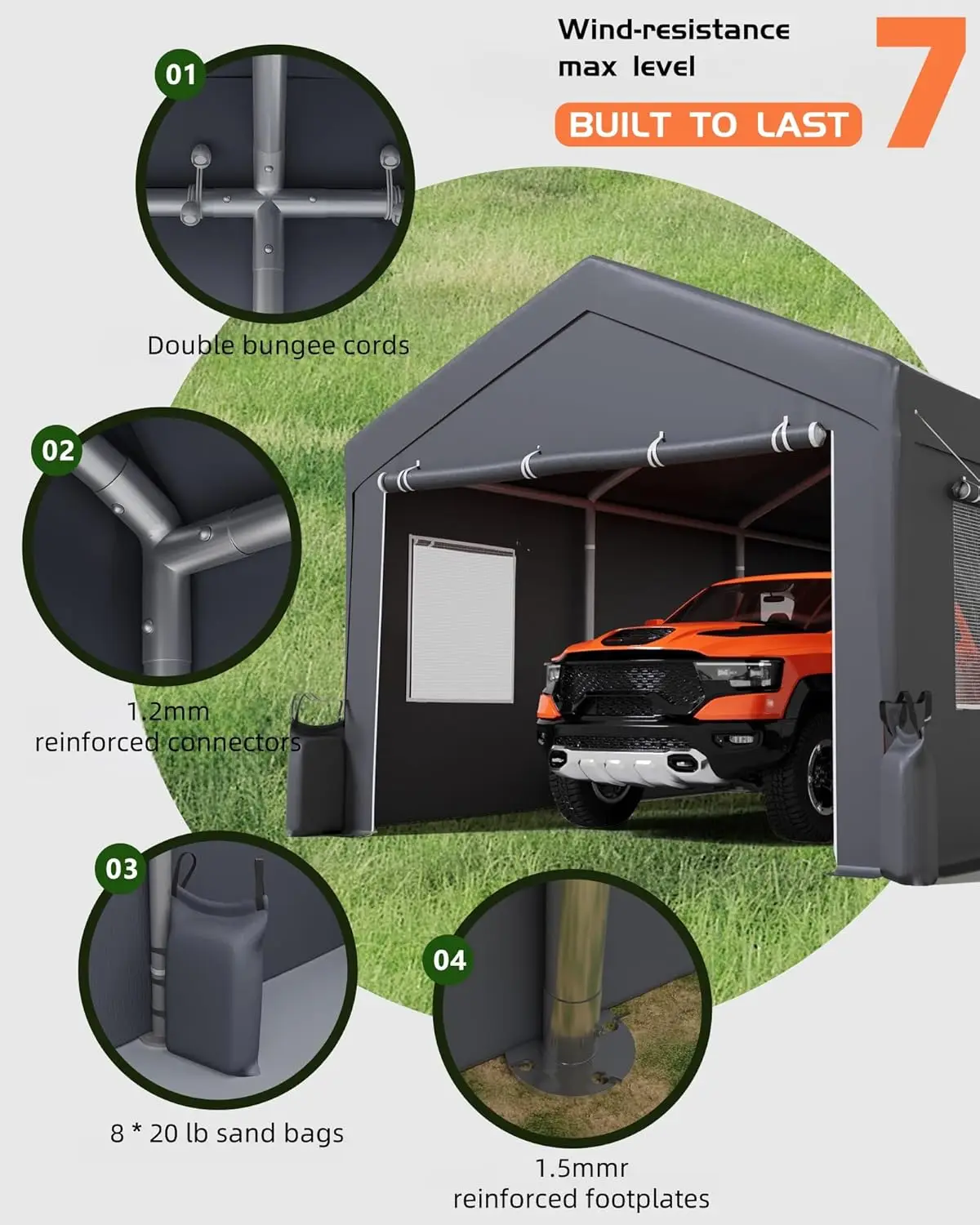 Carport 13'X20', Fully Upgraded Car Port, Heavy Duty Portable Garage With 200G Tarp For All-Weather, Reinforced Steel Frame,